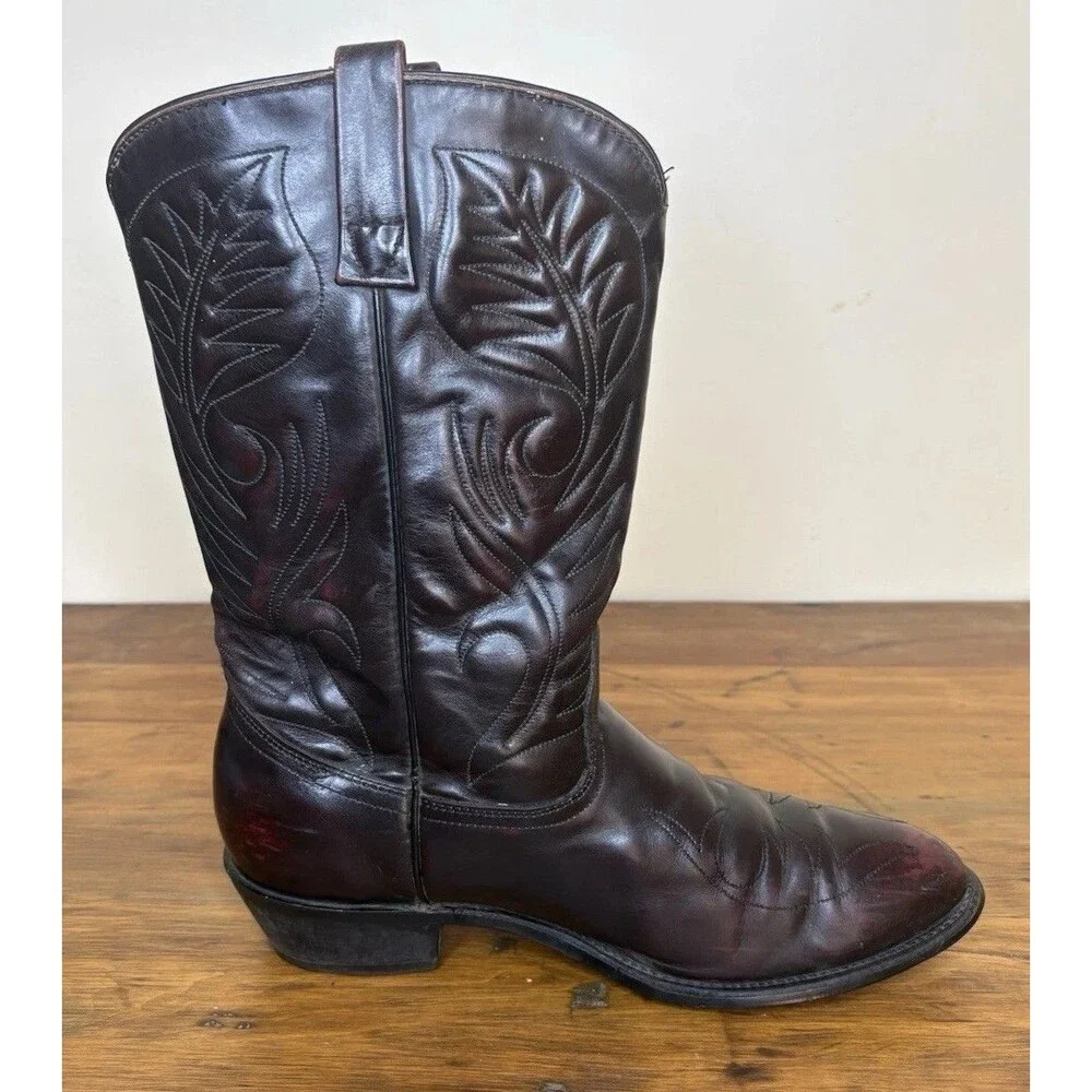 Vintage Mason Western Boots Mens 10.5D Black Cherry Leather Cowboy USA Americana